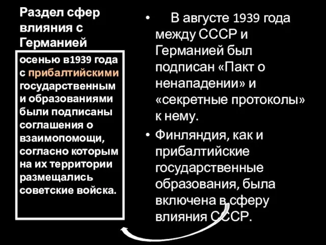 Раздел сфер влияния с Германией В августе 1939 года между СССР и