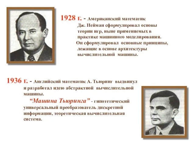 1928 г. - Американский математик Дж. Нейман сформулировал основы теории игр, ныне