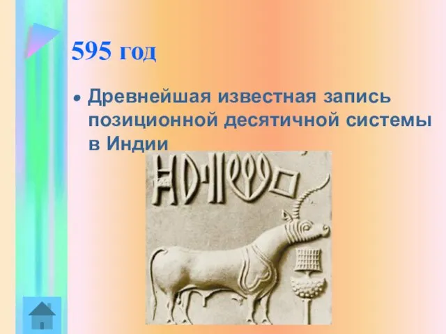 595 год Древнейшая известная запись позиционной десятичной системы в Индии