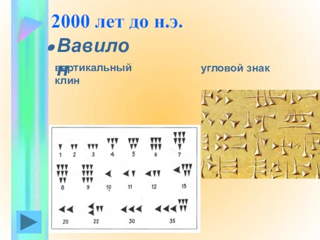 2000 лет до н.э. Вавилон вертикальный клин угловой знак