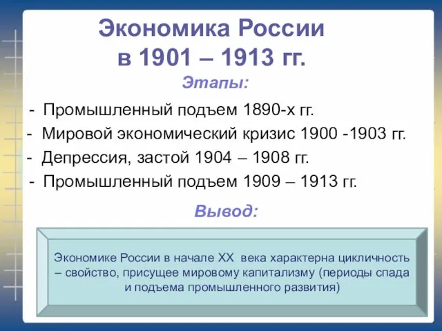 Промышленный подъем 1890-х гг. - Мировой экономический кризис 1900 -1903 гг. -