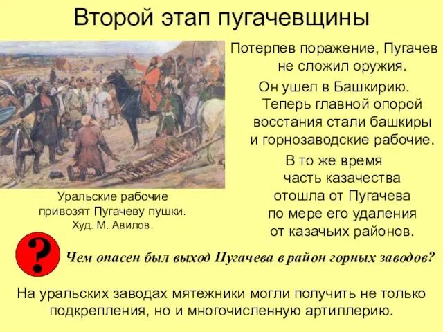 Второй этап пугачевщины Потерпев поражение, Пугачев не сложил оружия. Он ушел в