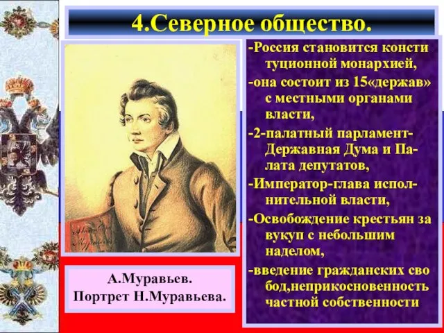 -Россия становится консти туционной монархией, -она состоит из 15«держав» с местными органами