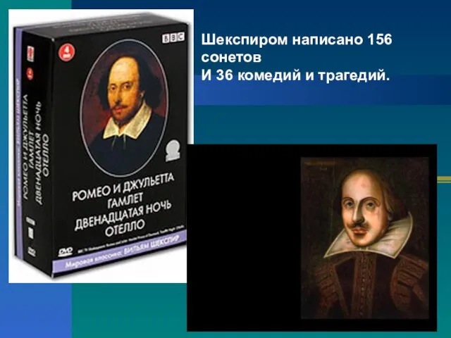 Шекспиром написано 156 сонетов И 36 комедий и трагедий.