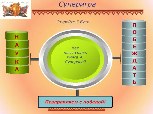 Суперигра Как называлась книга А.Суворова? Поздравляем с победой! К У А Н