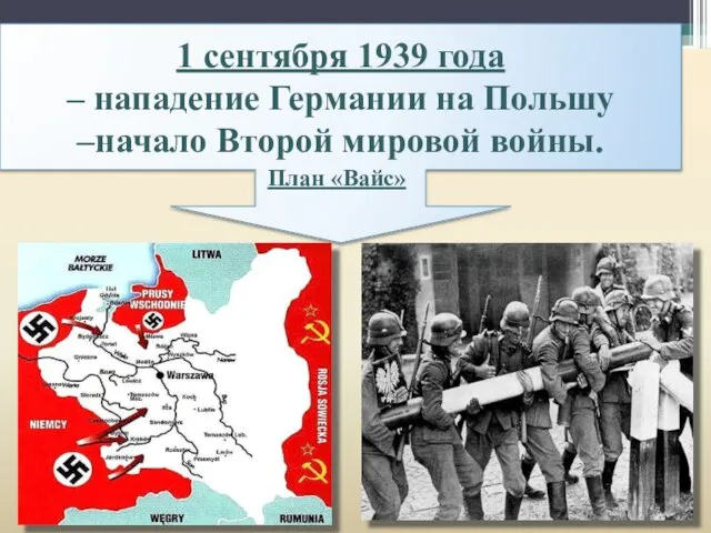 1 сентября 1939 года – нападение Германии на Польшу –начало Второй мировой войны. План «Вайс»