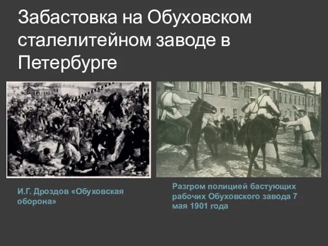 Забастовка на Обуховском сталелитейном заводе в Петербурге Разгром полицией бастующих рабочих Обуховского