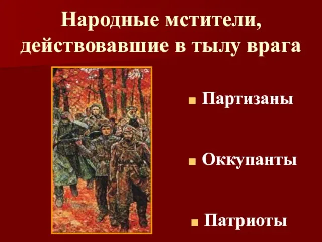 Народные мстители, действовавшие в тылу врага Патриоты Оккупанты Партизаны