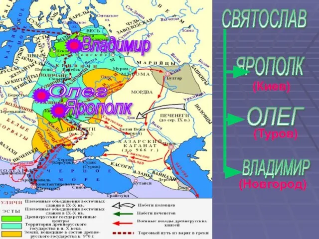 СВЯТОСЛАВ ВЛАДИМИР ЯРОПОЛК ОЛЕГ Ярополк Олег Владимир (Киев) (Туров) (Новгород)