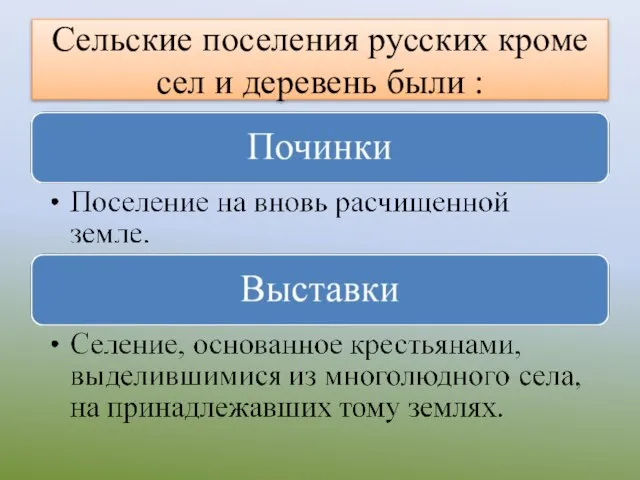 Сельские поселения русских кроме сел и деревень были :