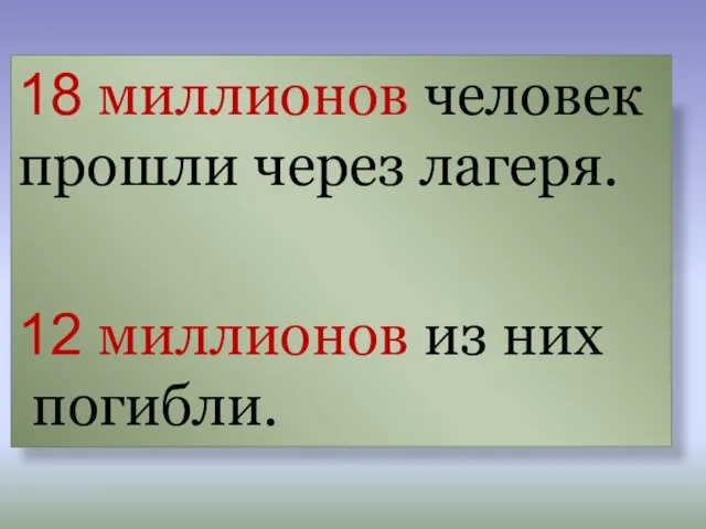 18 миллионов человек прошли через лагеря. 12 миллионов из них погибли.