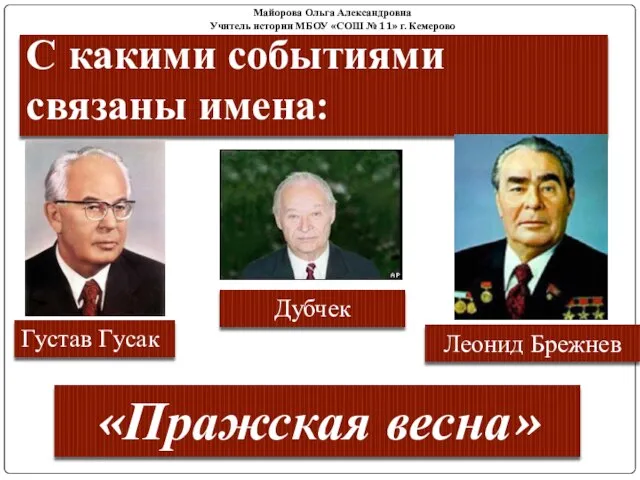 С какими событиями связаны имена: Густав Гусак Дубчек Леонид Брежнев «Пражская весна»