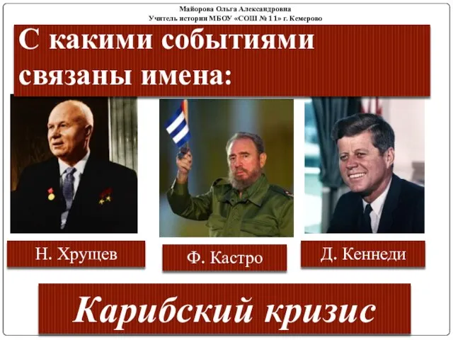 С какими событиями связаны имена: Н. Хрущев Д. Кеннеди Ф. Кастро Карибский кризис