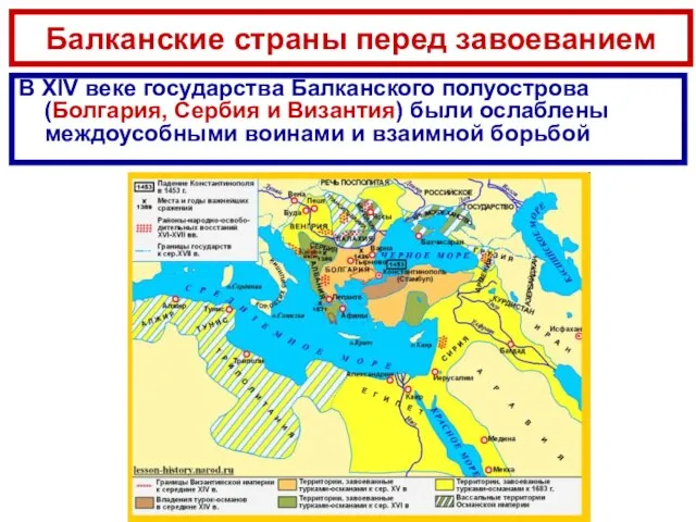 Балканские страны перед завоеванием В XIV веке государства Балканского полуострова (Болгария, Сербия