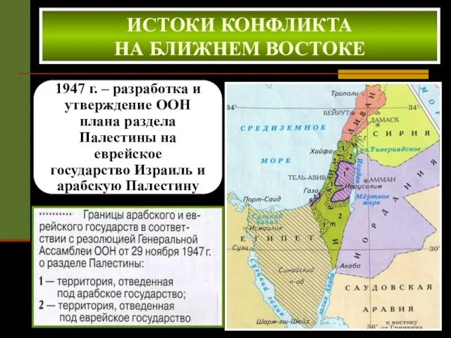 ИСТОКИ КОНФЛИКТА НА БЛИЖНЕМ ВОСТОКЕ ИСТОКИ КОНФЛИКТА НА БЛИЖНЕМ ВОСТОКЕ 1947 г.