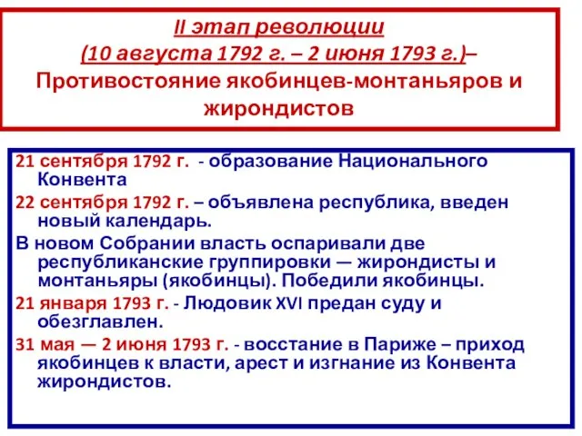 21 сентября 1792 г. - образование Национального Конвента 22 сентября 1792 г.