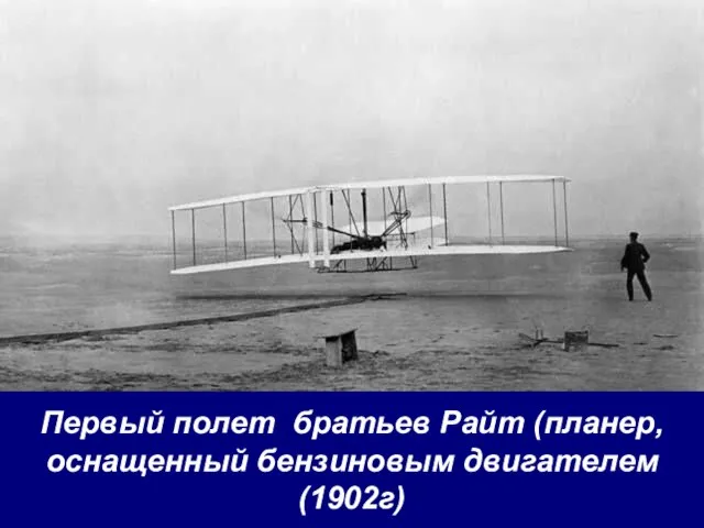 Первый полет братьев Райт (планер, оснащенный бензиновым двигателем (1902г)