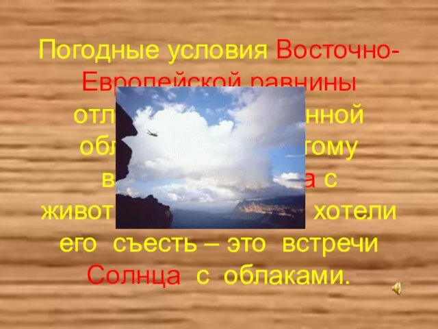 Погодные условия Восточно-Европейской равнины отличатся повышенной облачностью, поэтому встречи Колобка с животными,