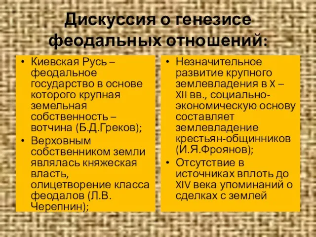 Дискуссия о генезисе феодальных отношений: Киевская Русь – феодальное государство в основе