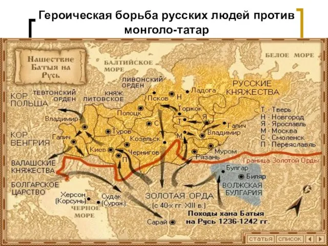 Героическая борьба русских людей против монголо-татар