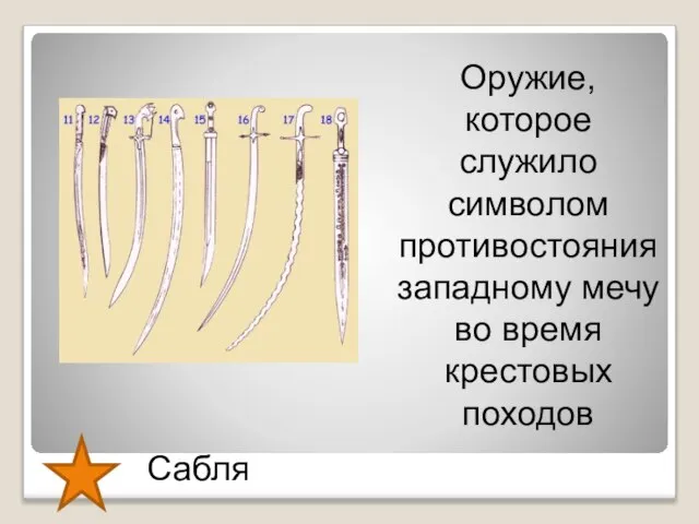 Сабля Оружие, которое служило символом противостояния западному мечу во время крестовых походов