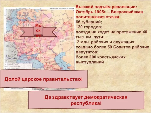 Высший подъём революции: Октябрь 1905г. – Всероссийская политическая стачка 66 губерний; 120