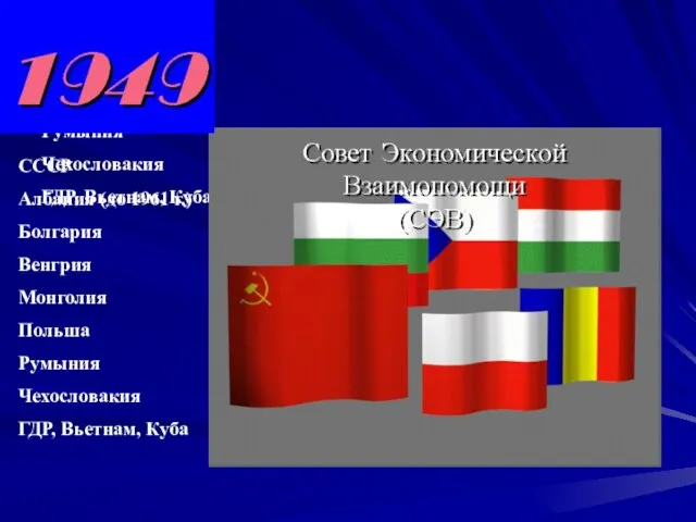 СССР Албания (до 1961 г.) Болгария Венгрия Монголия Польша Румыния Чехословакия ГДР,