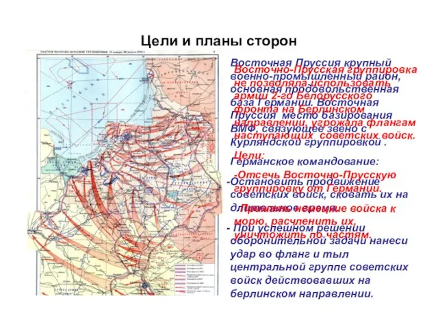 Цели и планы сторон Восточная Пруссия крупный военно-промышленный район, основная продовольственная база