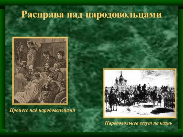 Расправа над народовольцами Процесс над народовольцами Народовольцев везут на казнь