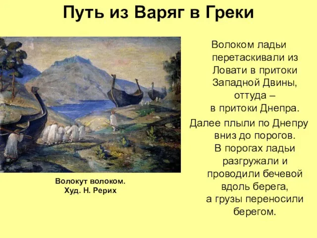 Путь из Варяг в Греки Волоком ладьи перетаскивали из Ловати в притоки