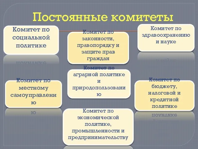 Постоянные комитеты Комитет по законности, правопорядку и защите прав граждан Комитет по