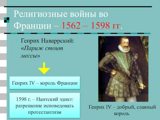 Религиозные войны во Франции – 1562 – 1598 гг. Генрих Наваррский: «Париж