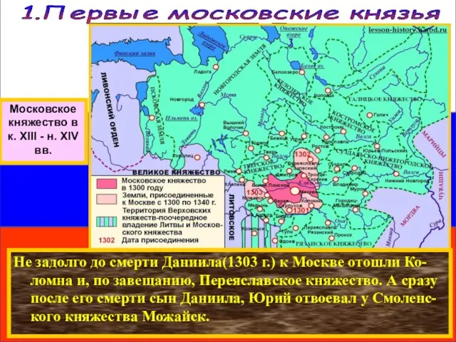 Не задолго до смерти Даниила(1303 г.) к Москве отошли Ко-ломна и, по