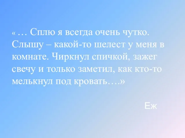 « … Сплю я всегда очень чутко. Слышу – какой-то шелест у