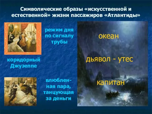 Символические образы «искусственной и естественной» жизни пассажиров «Атлантиды» океан капитан рабочие в