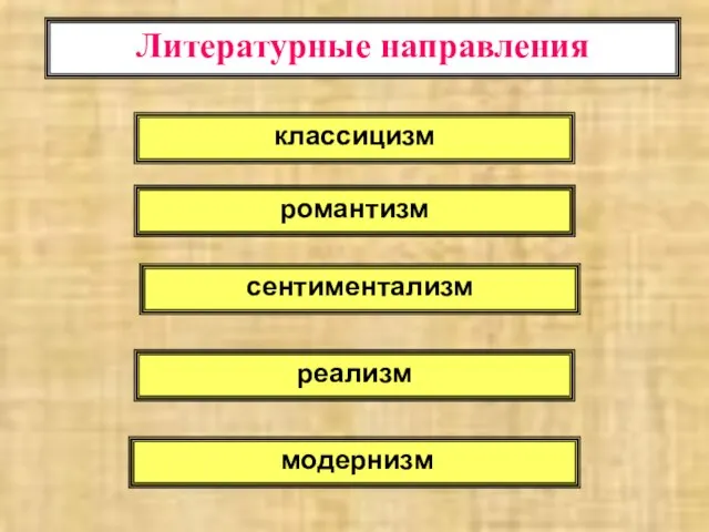 Литературные направления классицизм романтизм сентиментализм реализм модернизм