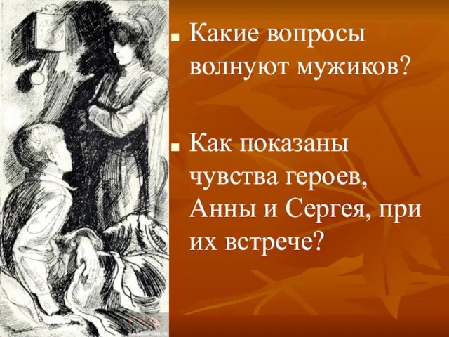 Какие вопросы волнуют мужиков? Как показаны чувства героев, Анны и Сергея, при их встрече?