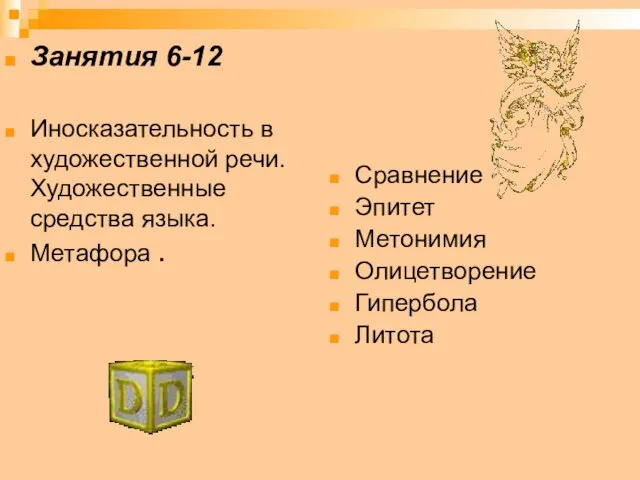 Занятия 6-12 Иносказательность в художественной речи. Художественные средства языка. Метафора . Сравнение