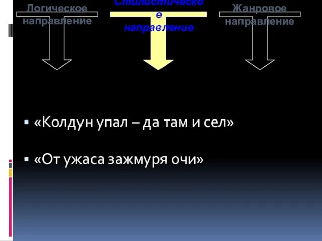 Логическое направление Жанровое направление Стилистическое направление «Колдун упал – да там и