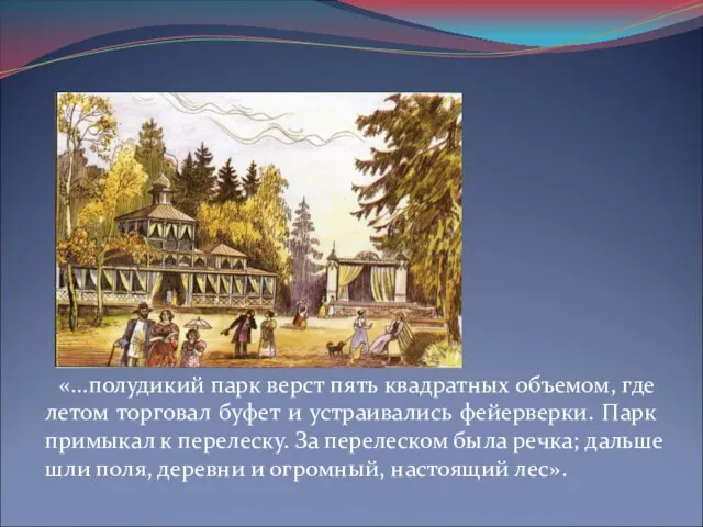 г.Вятка Загородный парк «...полудикий парк верст пять квадратных объемом, где летом торговал