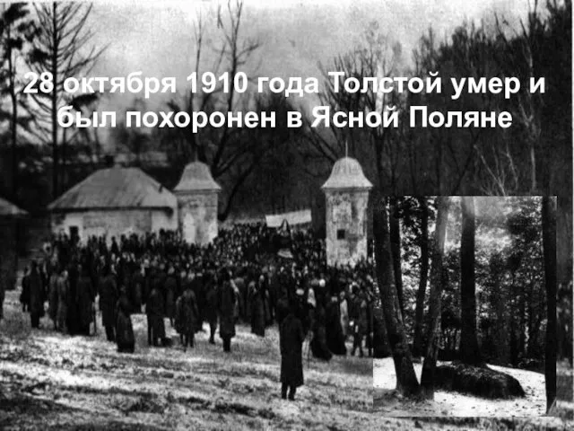 28 октября 1910 года Толстой умер и был похоронен в Ясной Поляне