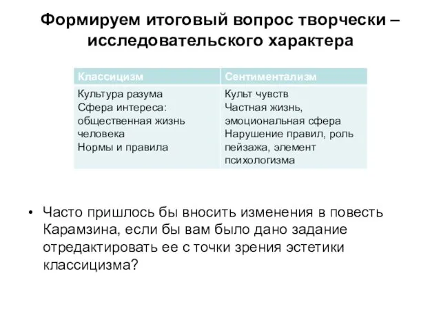 Формируем итоговый вопрос творчески – исследовательского характера Часто пришлось бы вносить изменения