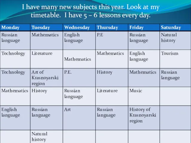 I have many new subjects this year. Look at my timetable. I