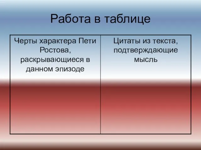 Работа в таблице