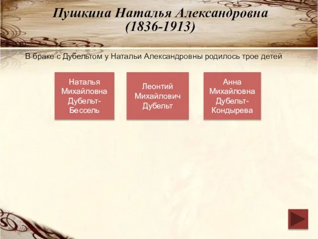 Пушкина Наталья Александровна (1836-1913) В браке с Дубельтом у Натальи Александровны родилось