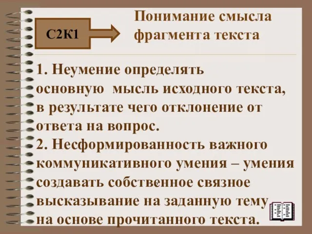 . 1. Неумение определять основную мысль исходного текста, в результате чего отклонение