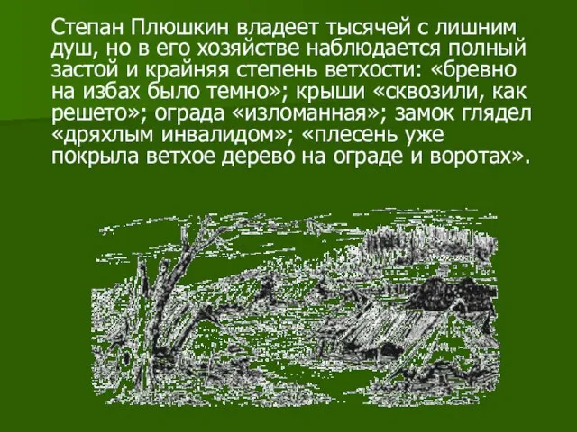 Степан Плюшкин владеет тысячей с лишним душ, но в его хозяйстве наблюдается