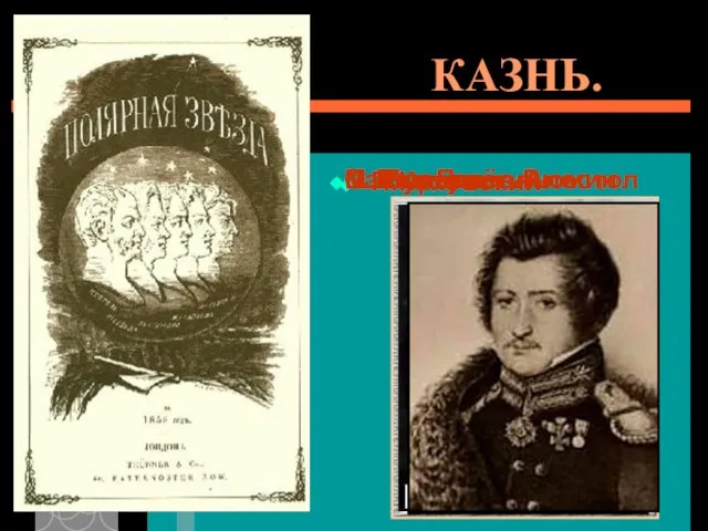 КАЗНЬ. П.Каховский Павел Пестель С. Муравьёв-Апостол М. Бестужев-Рюмин К. Рылеев