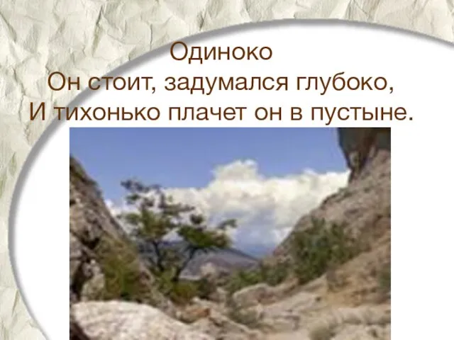 Одиноко Он стоит, задумался глубоко, И тихонько плачет он в пустыне.