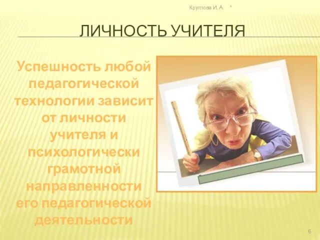 ЛИЧНОСТЬ УЧИТЕЛЯ Успешность любой педагогической технологии зависит от личности учителя и психологически